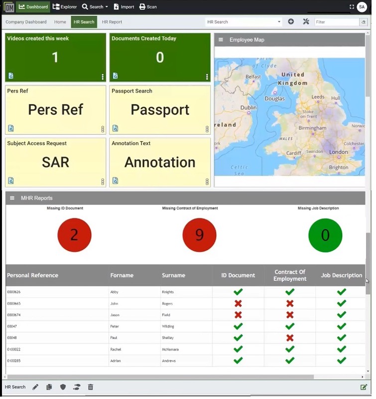 Document Manager User Dashboard Central Storage HR records